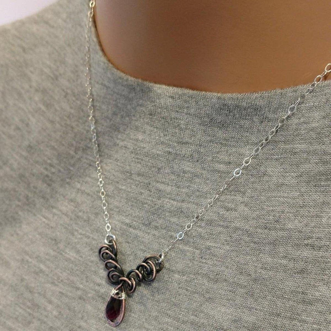 AMD1048Sterling Silver and Copper Wire Sculpted Amethyst Crystal Drop Necklace JewelryNecklace$ 42.00Alexa Martha Designs