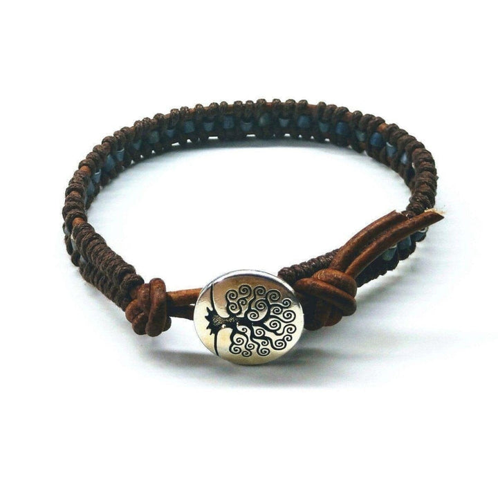 AMD1018 Brown Grey Leather Wrap Seed Bead Button BraceletJewelryBracelet$ 53.00Alexa Martha Designs