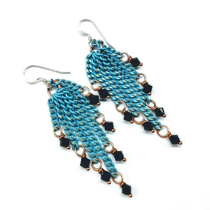 AMD1067Turquoise Tassel Chain Black Crystal Earrings JewelryEarrings$ 87.00Alexa Martha Designs