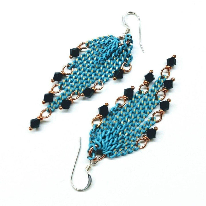 AMD1067Turquoise Tassel Chain Black Crystal Earrings JewelryEarrings$ 87.00Alexa Martha Designs