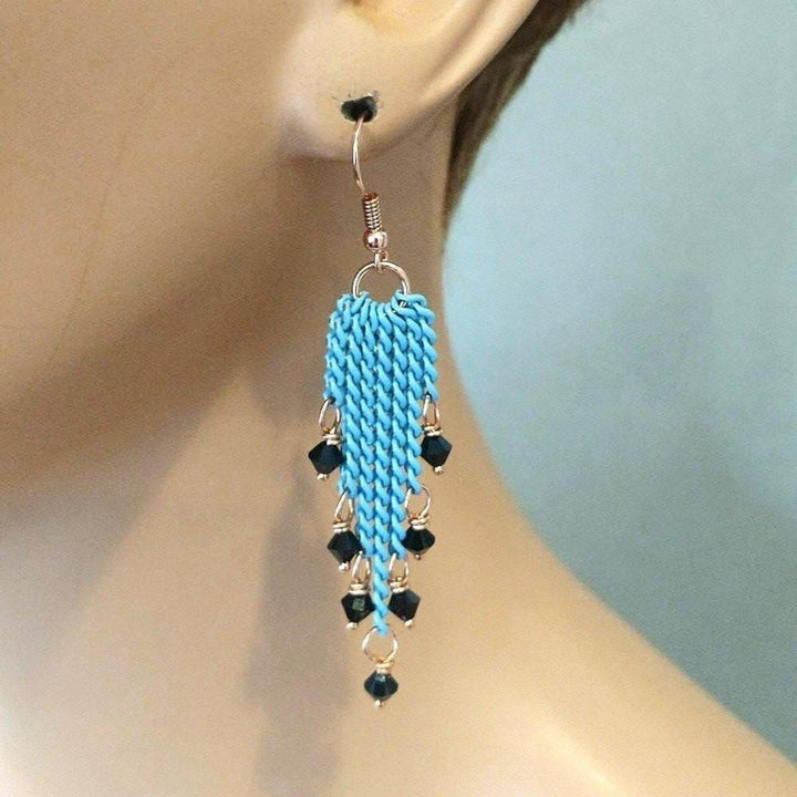 AMD1067Turquoise Tassel Chain Black Crystal Earrings JewelryEarrings$ 87.00Alexa Martha Designs