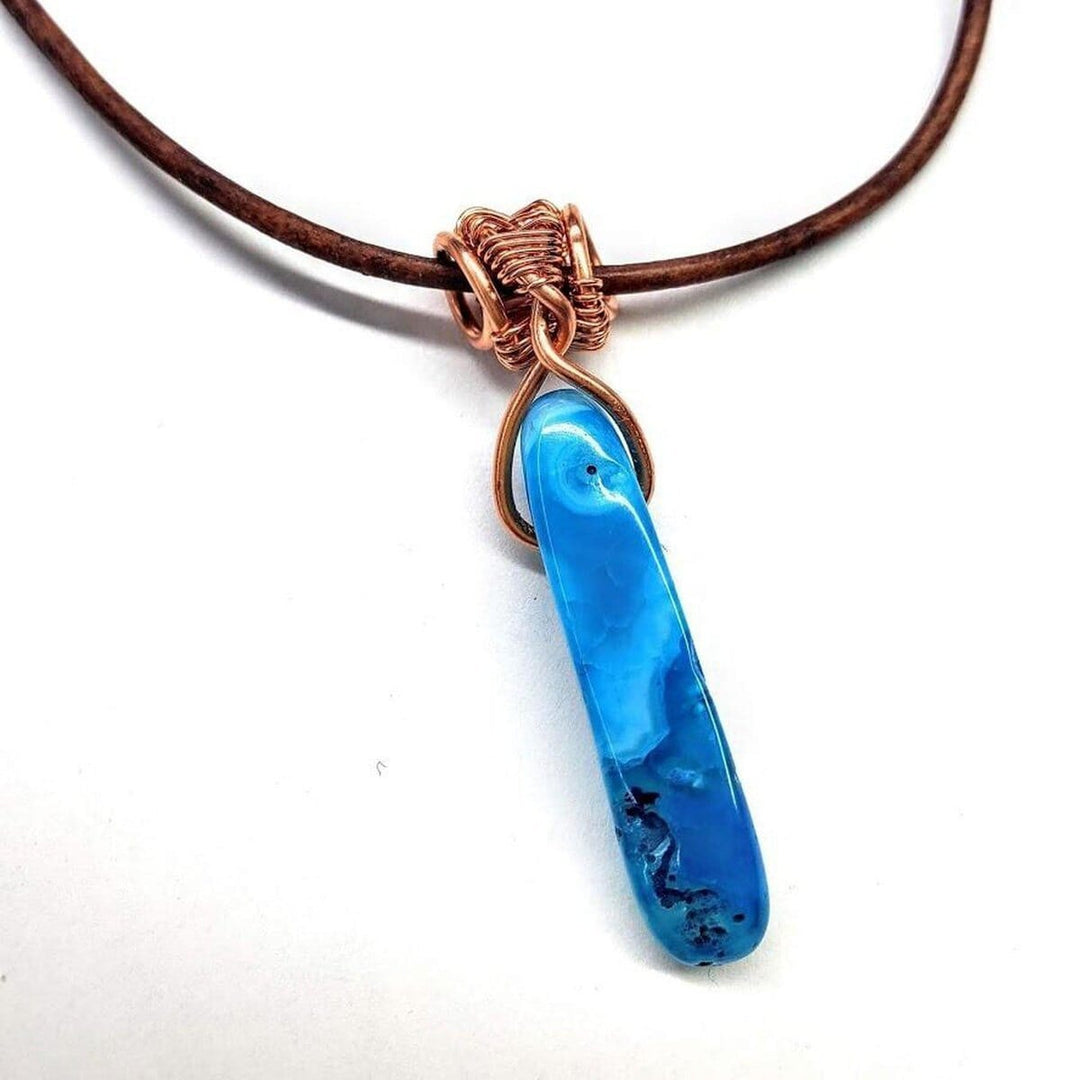 AMD1217 Wire Wrapped Pointed Turquoise Agate LeatherJewelryNecklace$ 37.00Alexa Martha Designs
