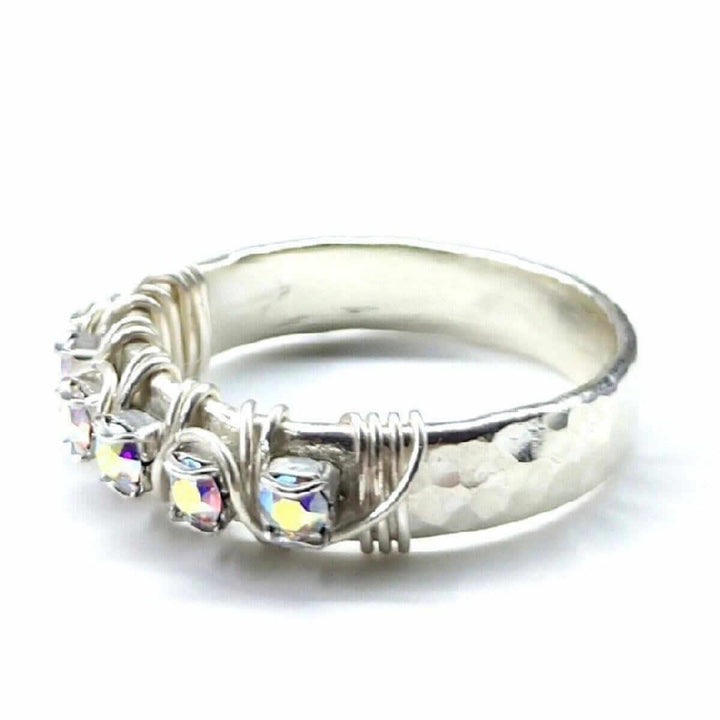 AMD1136Sterling Silver Hammered Crystal AB Rhinestone Bling Ring JewelryRing$ 71.00Alexa Martha Designs