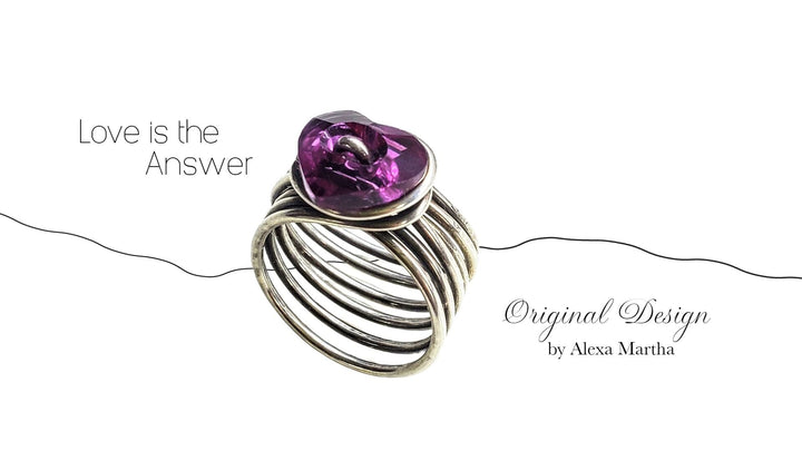 Multi Band Pink Crystal Heart Ring Ring Alexa Martha Designs 