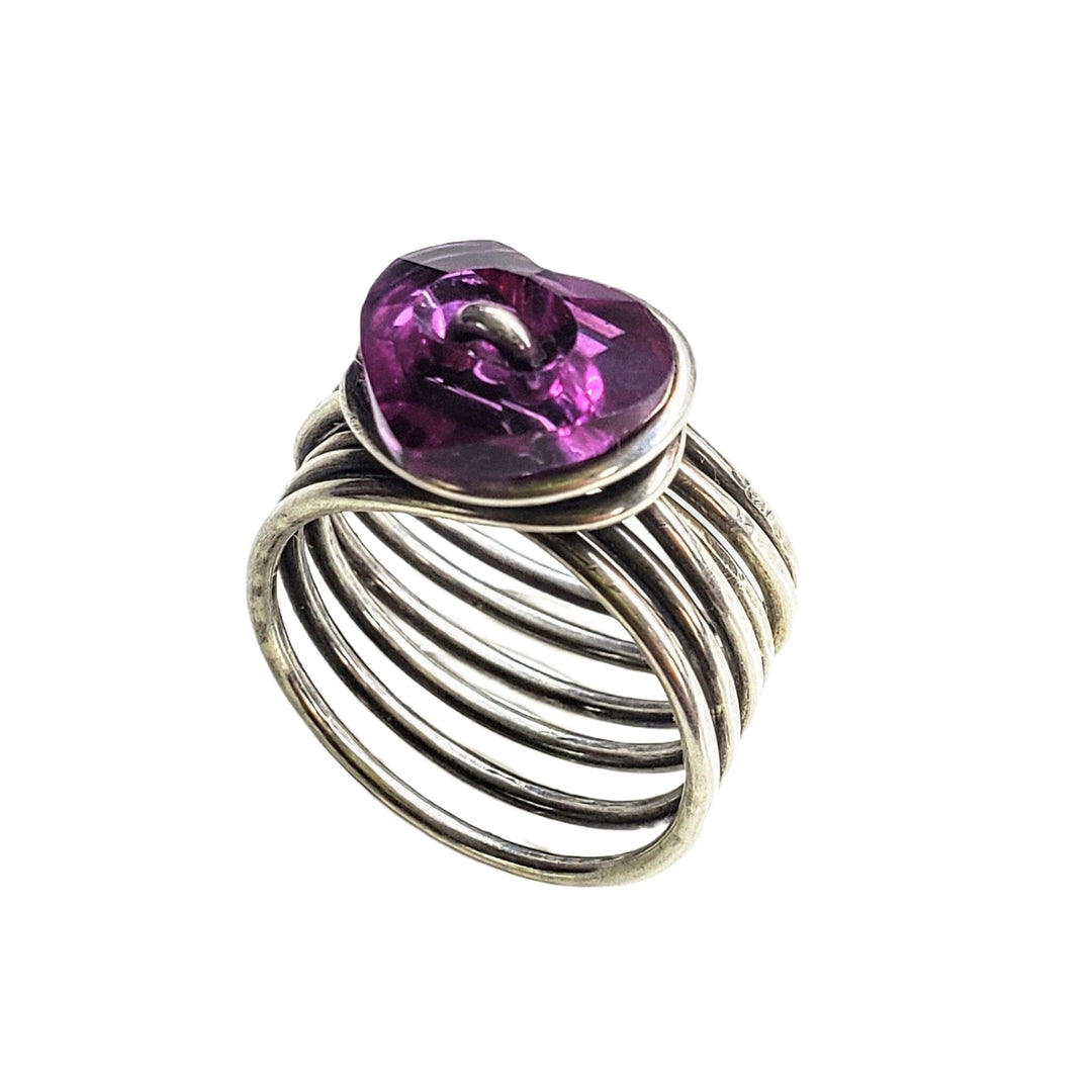 Hammered Hot Pink Crystal Heart Multi Band Ring -Ring - Alexa Martha Designs
