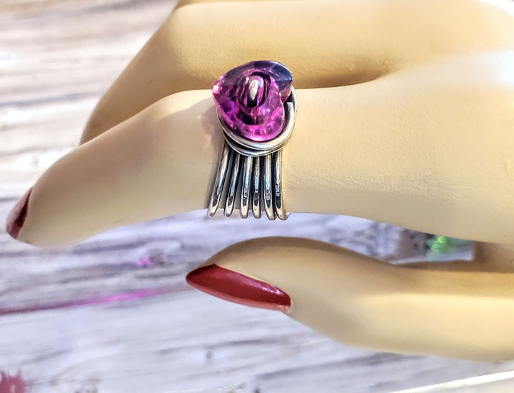 Multi Band Pink Crystal Heart Ring - Ring - Alexa Martha Designs   