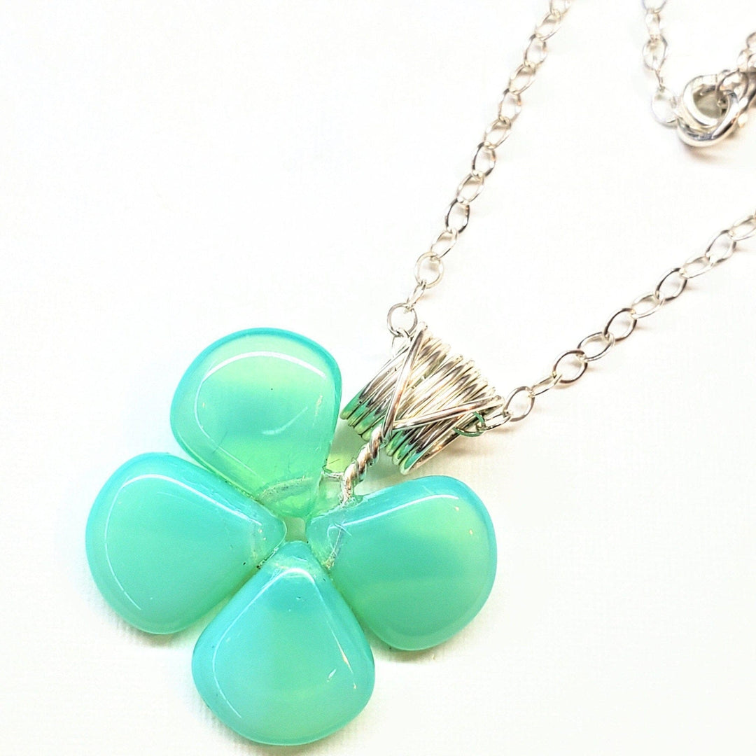 Mint Green Beaded Sterling Silver Clover Necklace Necklace Alexa Martha Designs 