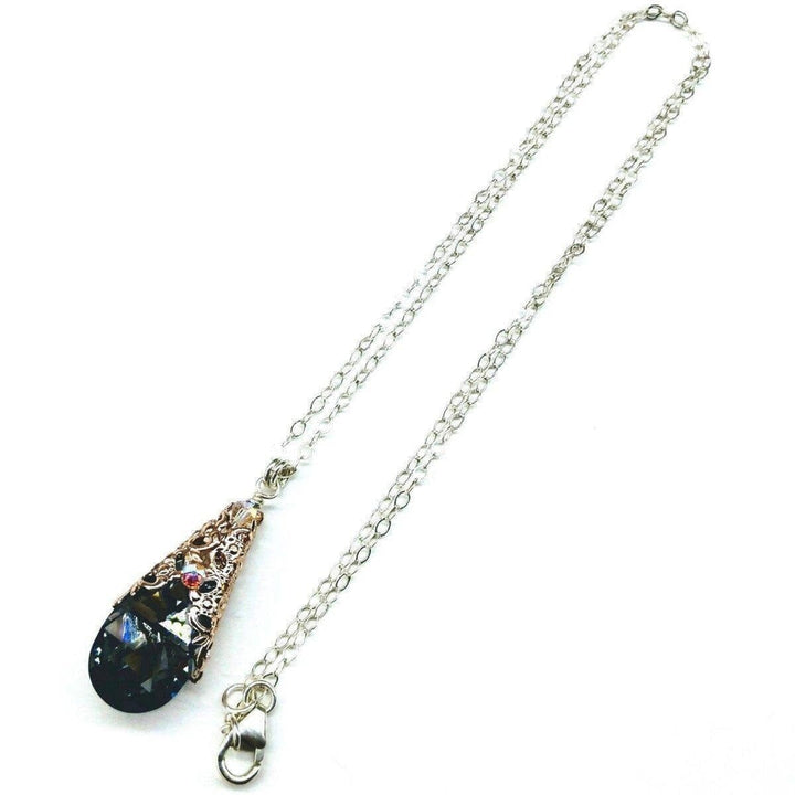 Rose Gold Filigree Wrap Crystal Black Diamond Pendant Necklace Necklace Alexa Martha Designs 
