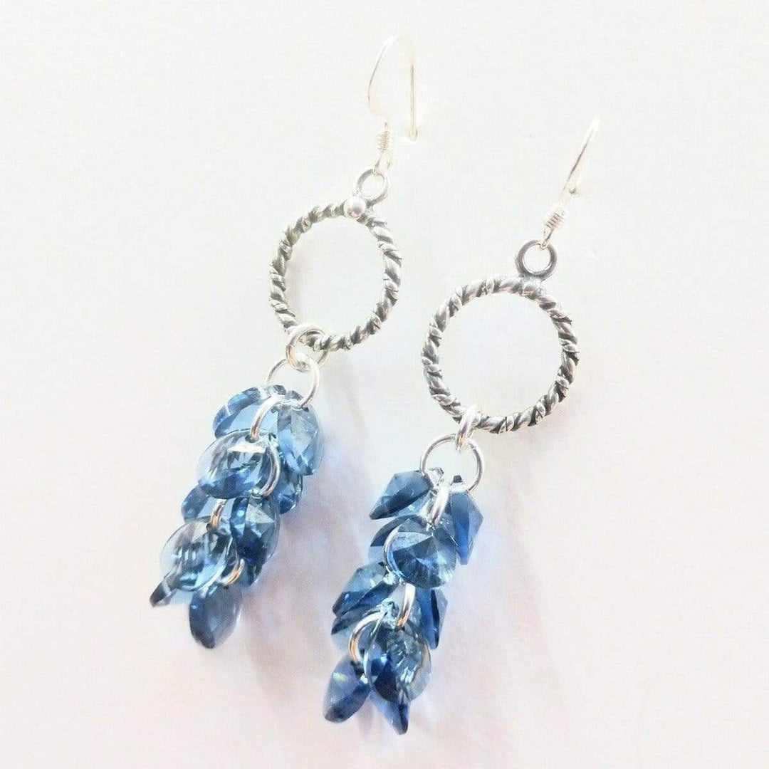 Sterling Silver Denim Blue Crystal Cluster Earrings Earrings Alexa Martha Designs 