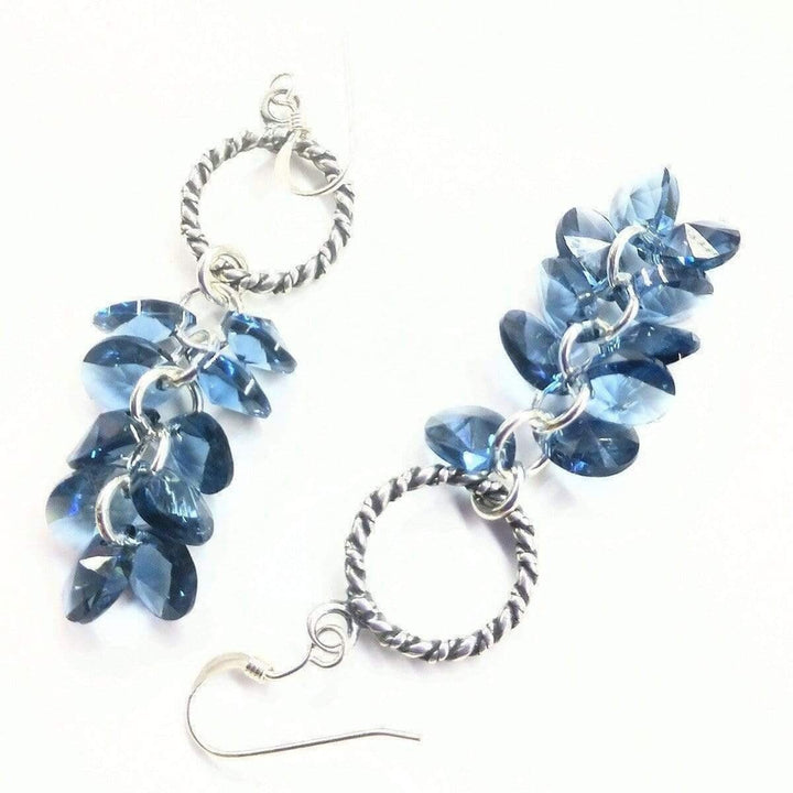 Sterling Silver Denim Blue Crystal Cluster Earrings - Earrings - Alexa Martha Designs   