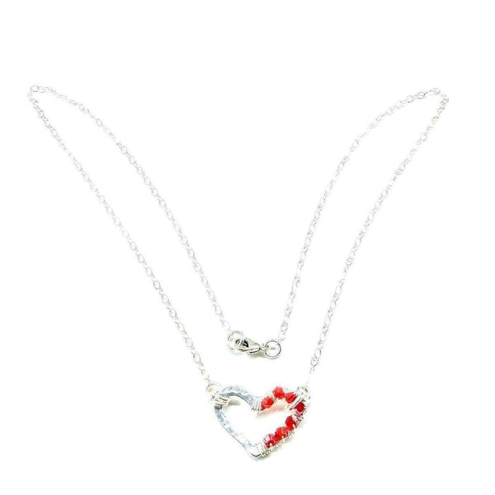 Silver Red Crystal Hammered Heart Necklace - Necklace - Alexa Martha Designs   