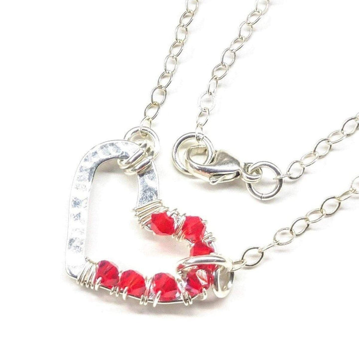 Silver Red Crystal Hammered Heart Necklace - Necklace - Alexa Martha Designs   