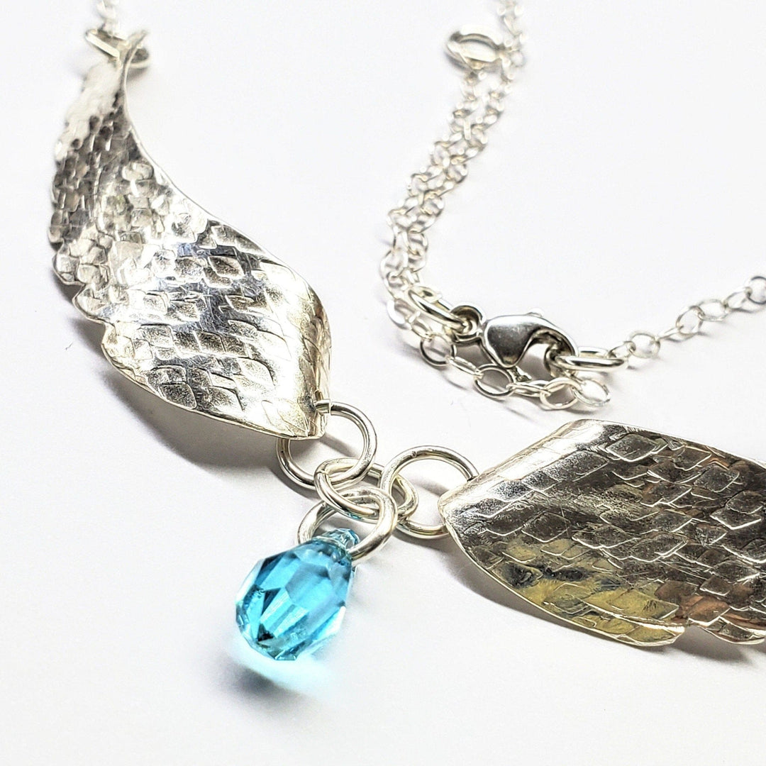 Silver Sculpted Angel Wings Crystal Drop Necklace Necklace Alexa Martha Designs 