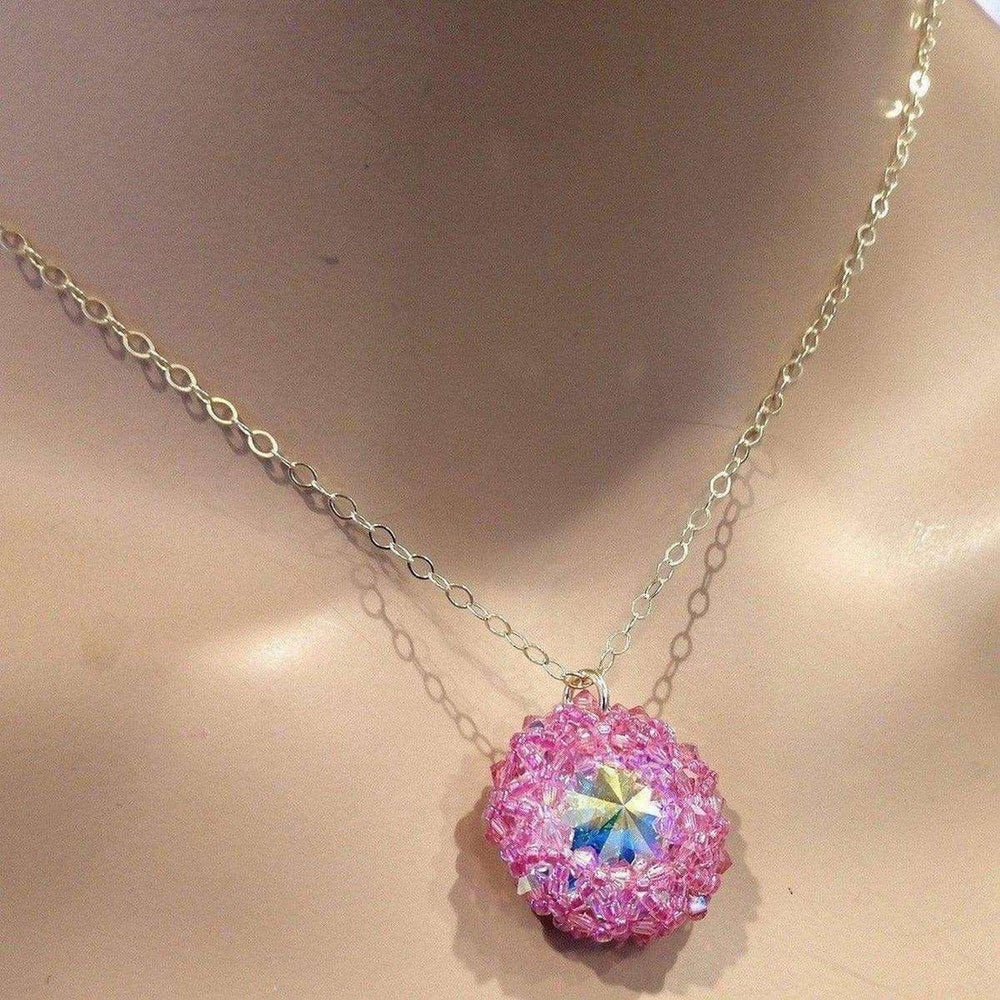 Pink Beaded Super Sparkly Rivoli Crystal Necklace Necklace Alexa Martha Designs 