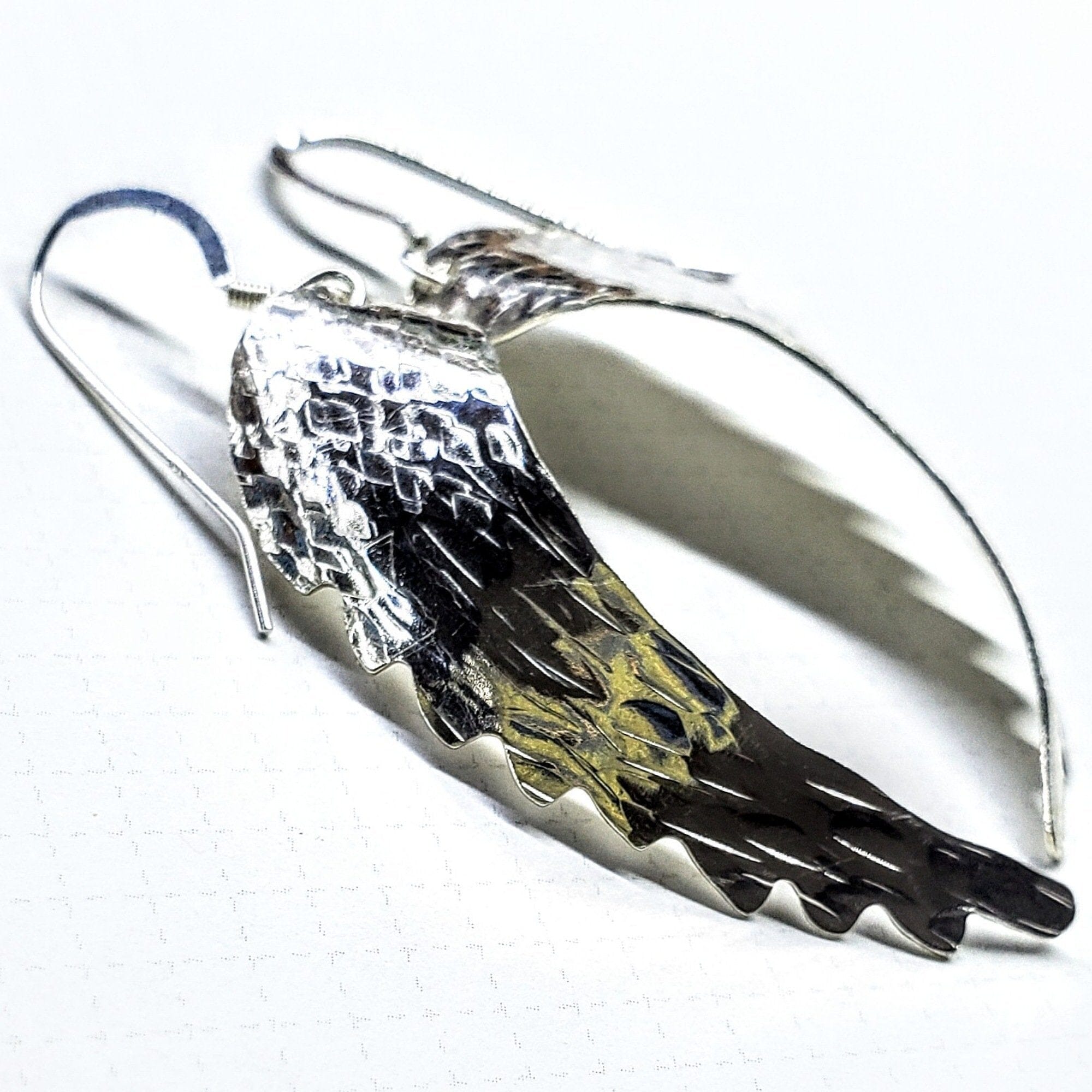 Angel wings: Gold Earrings, sterling silver wire wrapped wire jewelry