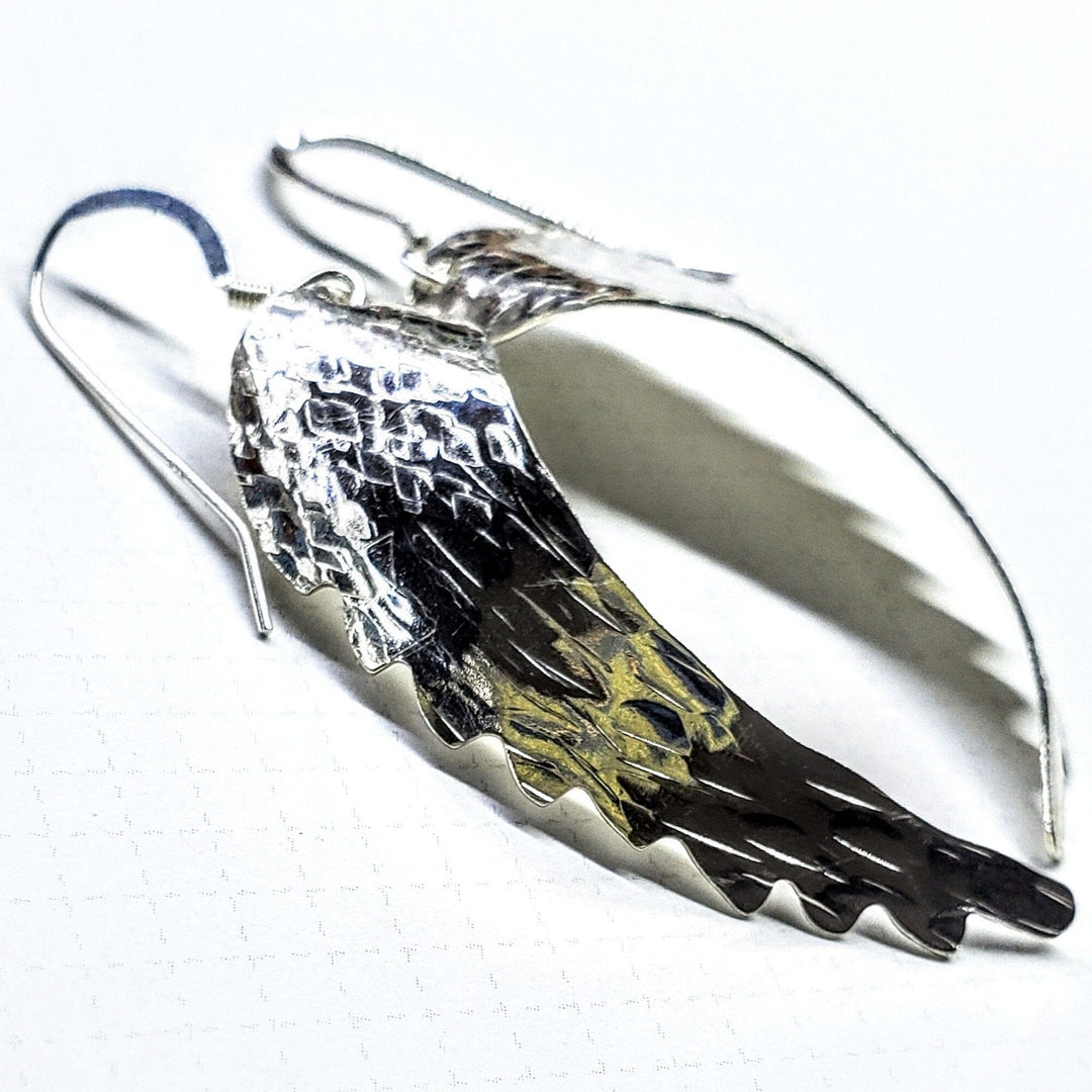 Sterling Silver Hammer Pattern Sculpted Angel Wing Earrings Earrings Alexa Martha Designs 