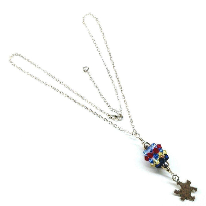 Sterling Silver Autism Awareness Crystal Barrel Necklace Necklace Alexa Martha Designs 