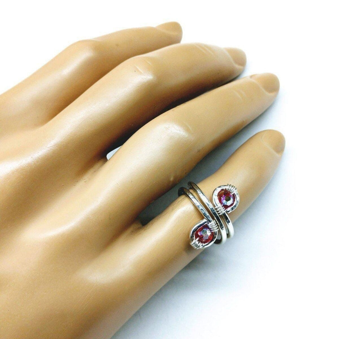 Sterling Silver Red Pink Crystal Adjustable Wire Wrap Finger Toe Ring Ring/Toe Ring Alexa Martha Designs 