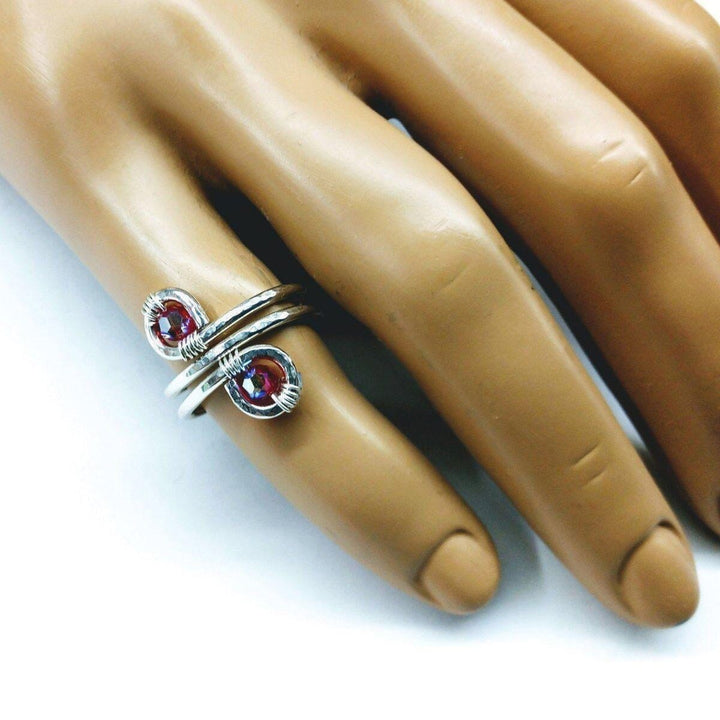 Sterling Silver Red Pink Crystal Adjustable Wire Wrap Finger Toe Ring Ring/Toe Ring Alexa Martha Designs 