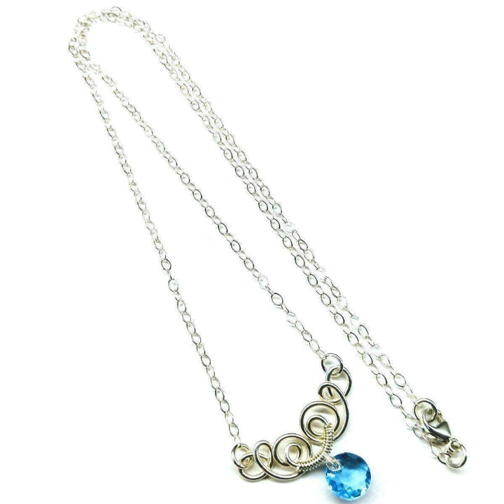 Silver Wire Sculpted Round Aqua Crystal Pendant Necklace Necklace Alexa Martha Designs 