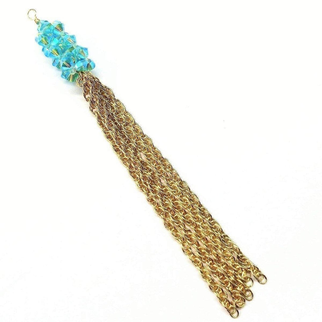 Sparkly Crystal Barrel Gold Filled Tassel Necklace in Selected Colors Necklace Alexa Martha Designs Aquamarine 