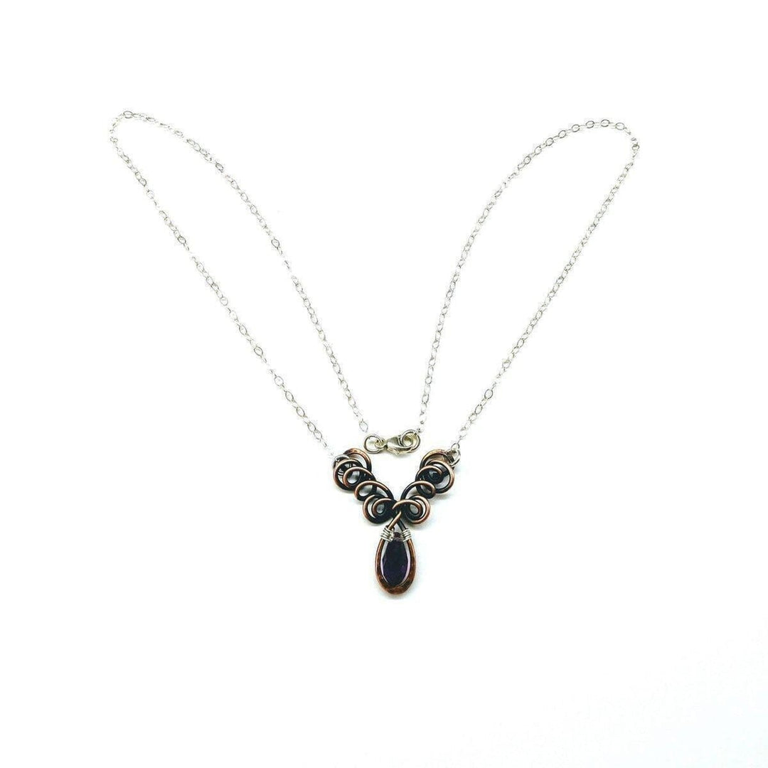 Sterling Silver and Copper Wire Sculpted Amethyst Crystal Drop Necklace Necklace Alexa Martha Designs 