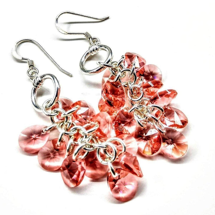 Rose Peach Crystal Sterling Silver Cluster Earrings - Earrings - Alexa Martha Designs   
