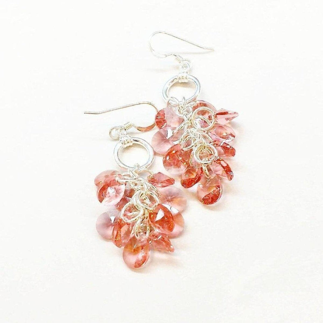 Rose Peach Crystal Sterling Silver Cluster Earrings - Earrings - Alexa Martha Designs   