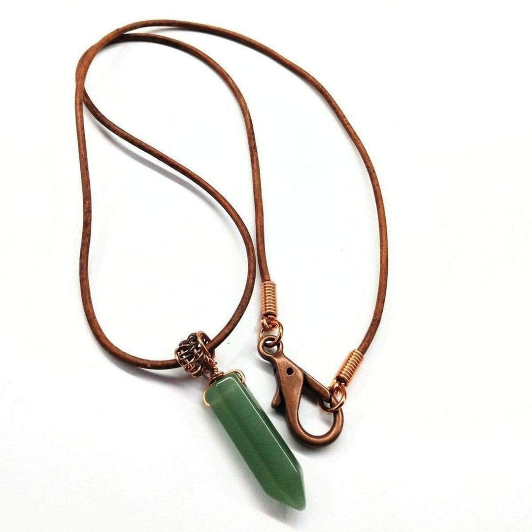 Men's Rustic Wire Wrapped Pointed Gemstone Crystal Leather Necklace -Leather Necklace - Alexa Martha Designs