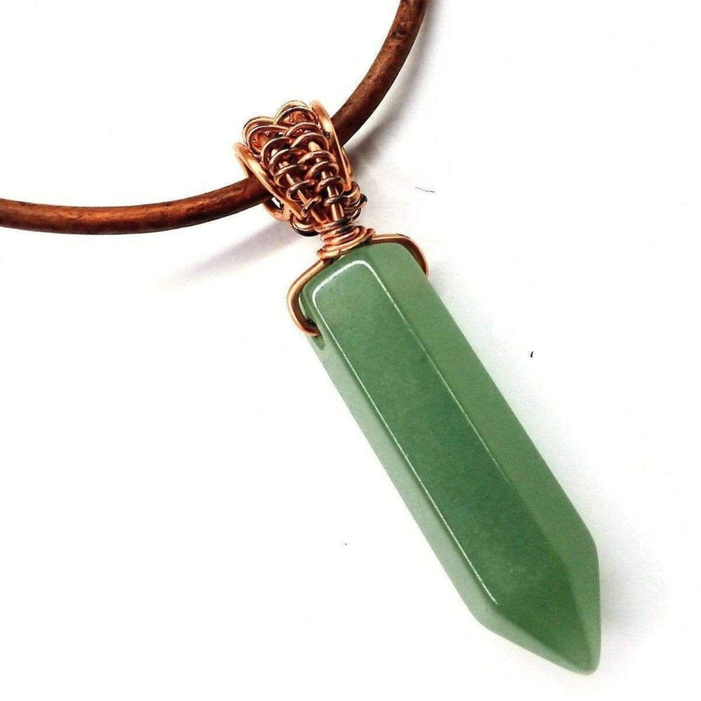 Men's Rustic Wire Wrapped Pointed Gemstone Crystal Leather Necklace Leather Necklace Alexa Martha Designs Green - Aventurine 