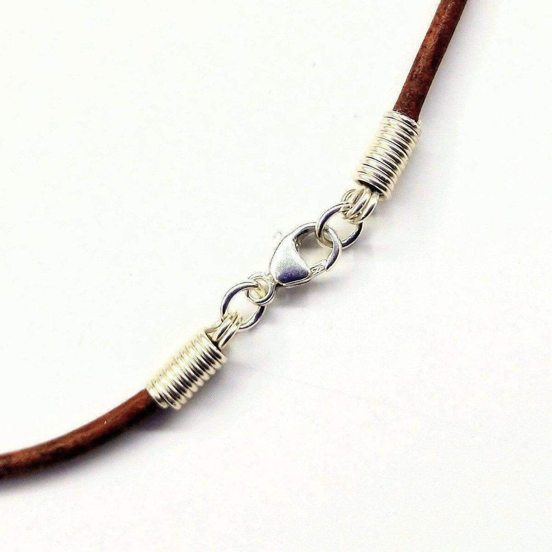 Silver Wrapped Purple Dyed Crackle Agate Point Leather Necklace - Necklace - Alexa Martha Designs   