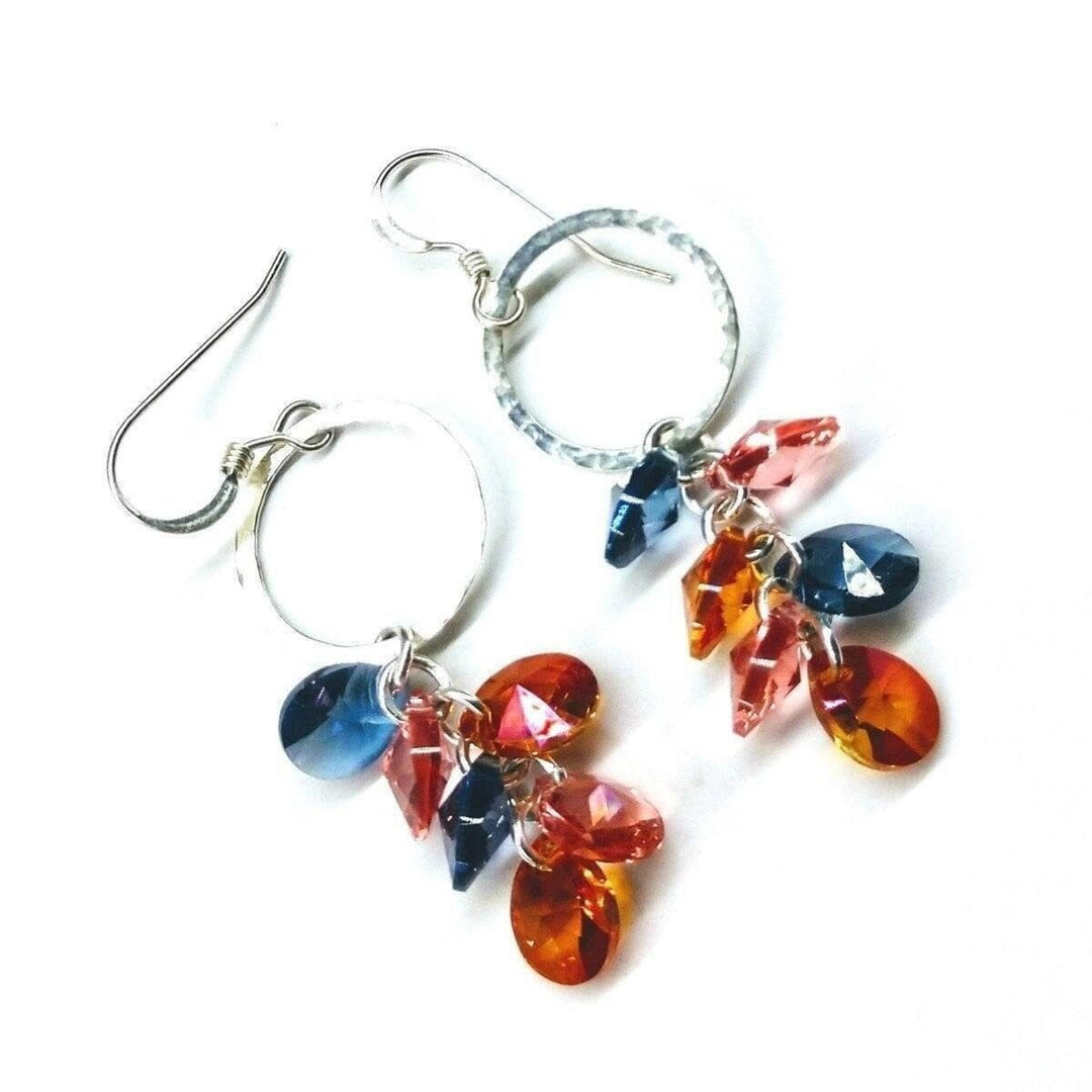 Silver Circle Multi Color Crystal Drop Dangle Earrings Earrings Alexa Martha Designs 