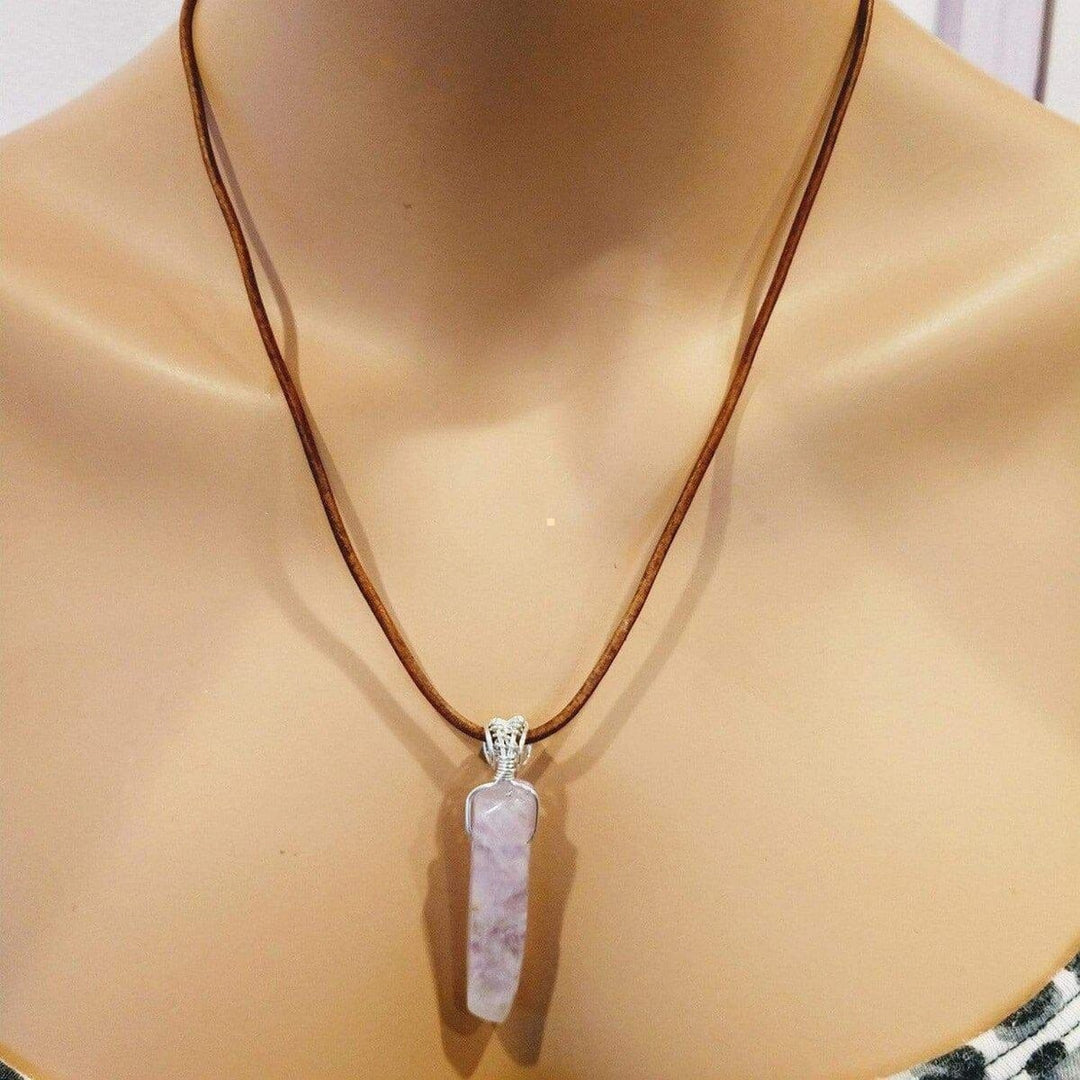 Silver Wrapped Light Amethyst Gemstone Point Leather Necklace Necklace Alexa Martha Designs 