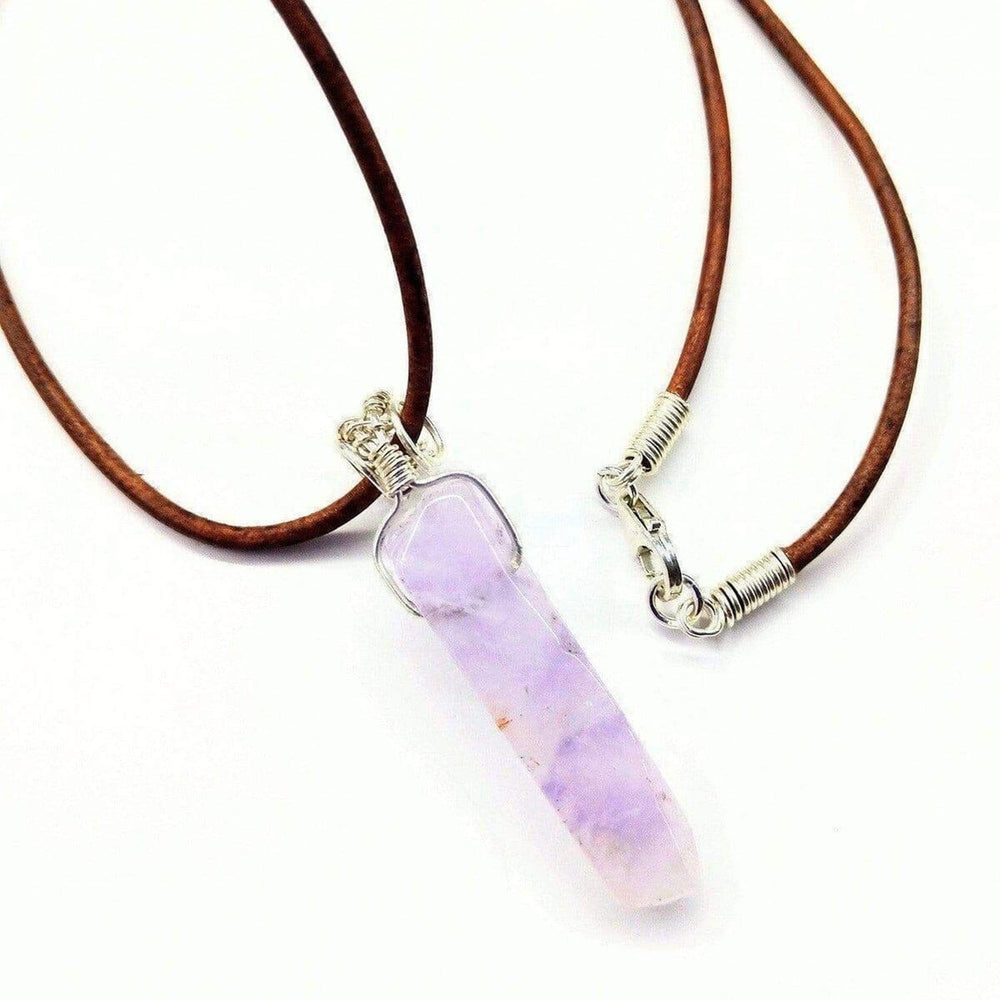 Silver Wrapped Light Amethyst Gemstone Point Leather Necklace -Necklace - Alexa Martha Designs