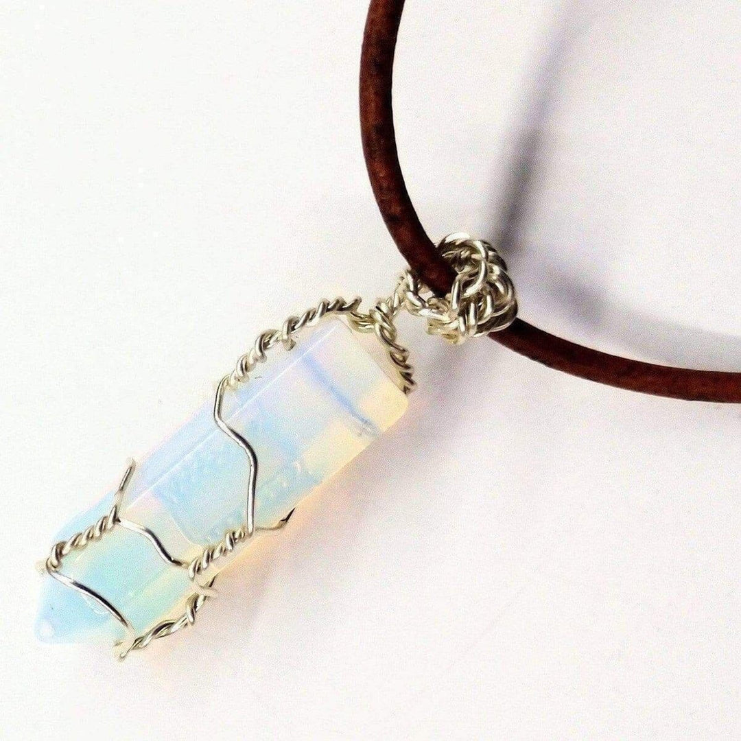 Silver Wire Wrapped Gemstone Crystal Point Pendant -Necklace - Alexa Martha Designs
