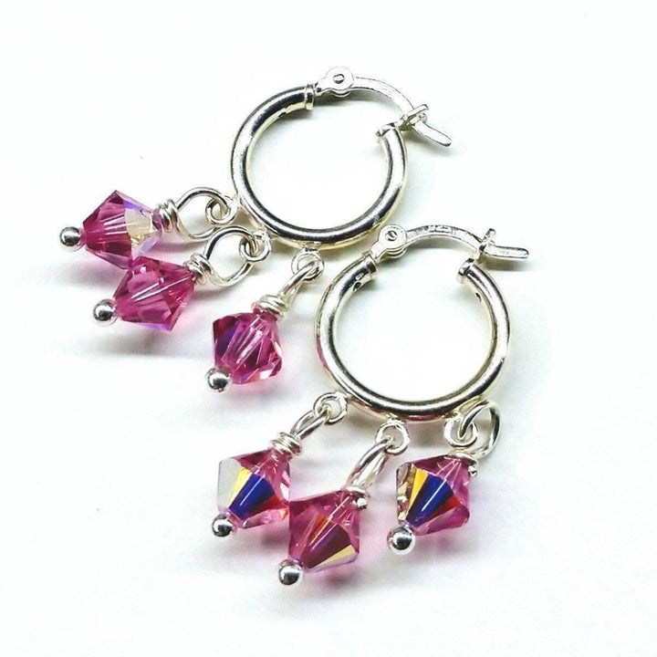 Sterling Silver Hoop Pink Crystal Dangle Earrings Earrings Alexa Martha Designs 