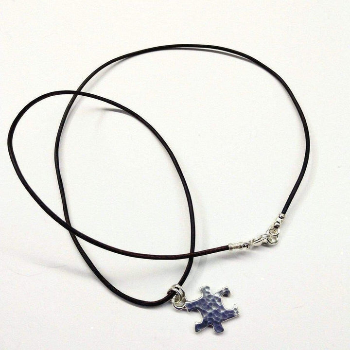 Sterling Silver Autism Awareness Puzzle Piece Leather Necklace Necklace Alexa Martha Designs 