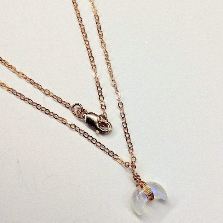 Rose Gold Wire Wrapped Crescent Moonstone Necklace - Necklaces - Alexa Martha Designs   