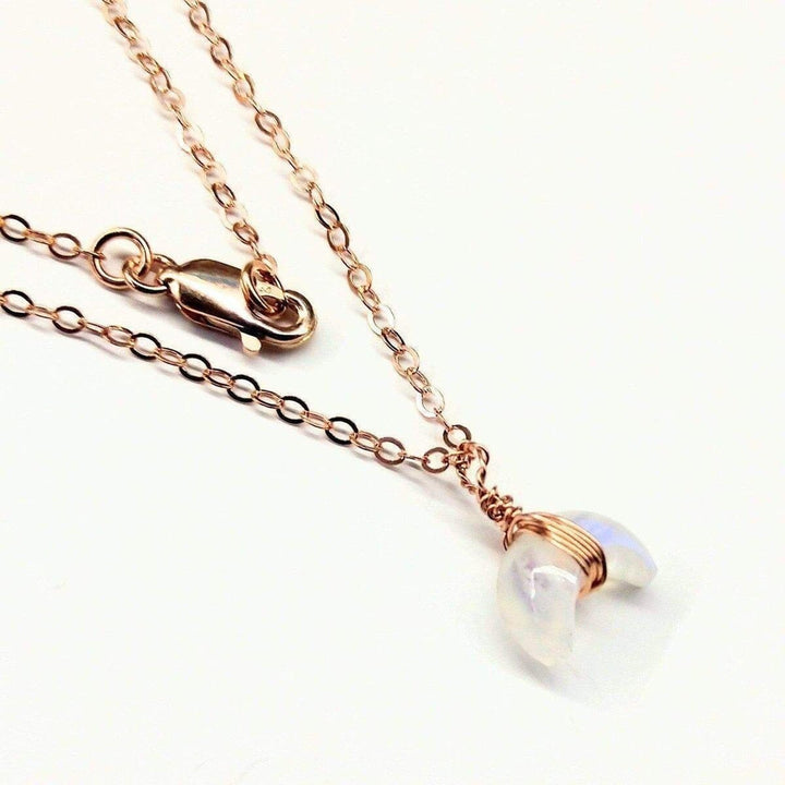 Rose Gold Wire Wrapped Crescent Moonstone Necklace -Necklaces - Alexa Martha Designs