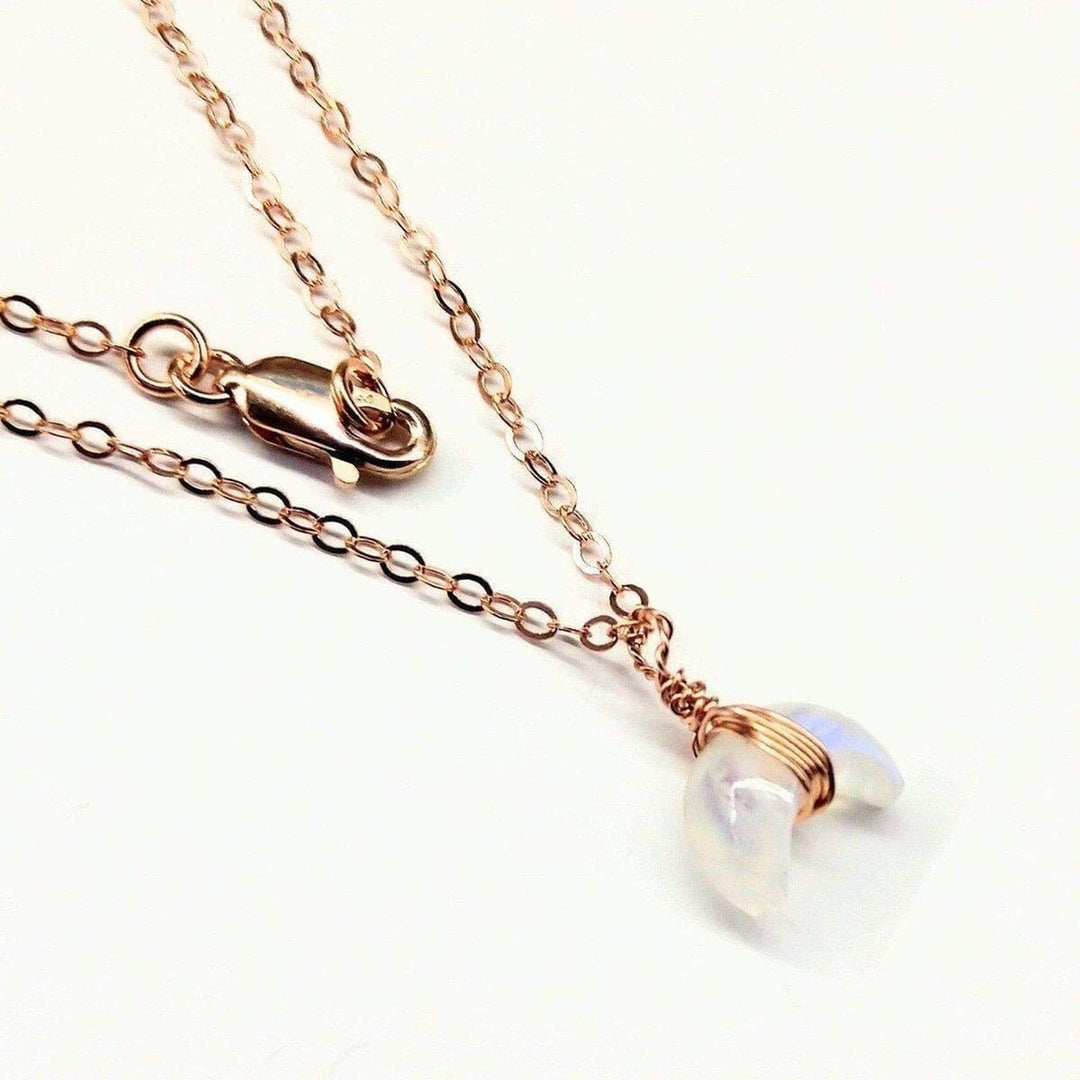 Rose Gold Wire Wrapped Crescent Moonstone Necklace - Necklaces - Alexa Martha Designs   