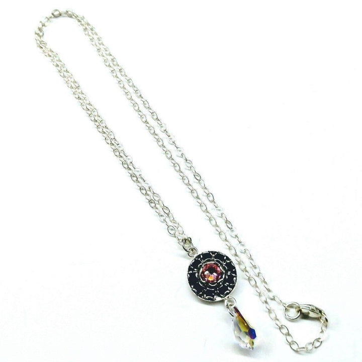 Silver Vintage Style Black Rose Crystal Rhinestone Necklace Necklaces Alexa Martha Designs 