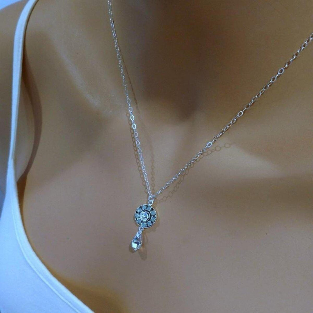 Silver Vintage Style Blue Opal Crystal Drop Rhinestone Necklace - Necklaces - Alexa Martha Designs   