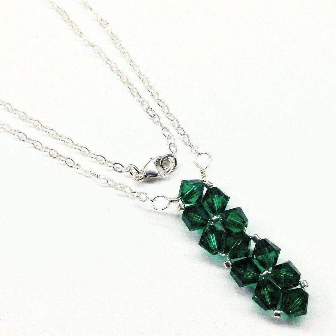 Silver Vertical Beaded Crystal Bar Necklace Necklace Alexa Martha Designs 18 inches Dark Green 