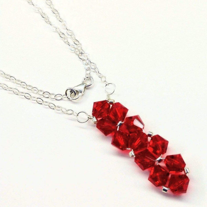 Silver Vertical Beaded Crystal Bar Necklace Necklace Alexa Martha Designs 18 inches Red 