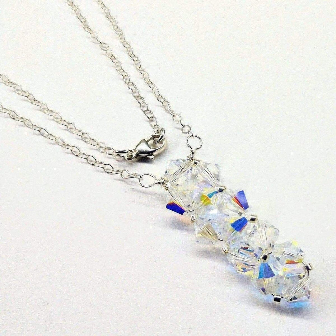 Silver Vertical Beaded Crystal Bar Necklace Necklace Alexa Martha Designs 