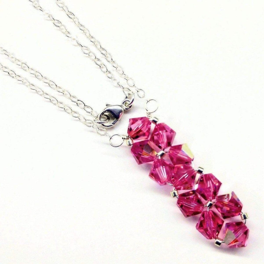 Silver Vertical Beaded Crystal Bar Necklace Necklace Alexa Martha Designs 18 inches Pink 