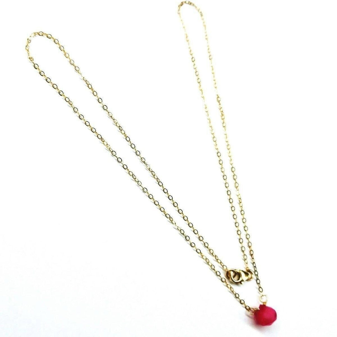 Tiny Hot Pink Chalcedony Gold Filled Necklace - Necklaces - Alexa Martha Designs   