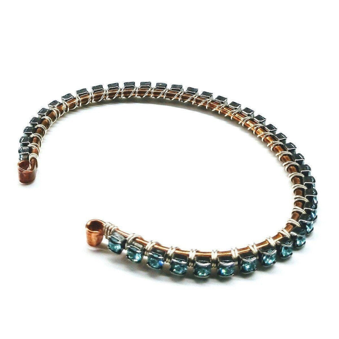 Wire Wrapped Turquoise Crystal Rhinestone Bangle - Bangles /Bracelets - Alexa Martha Designs   