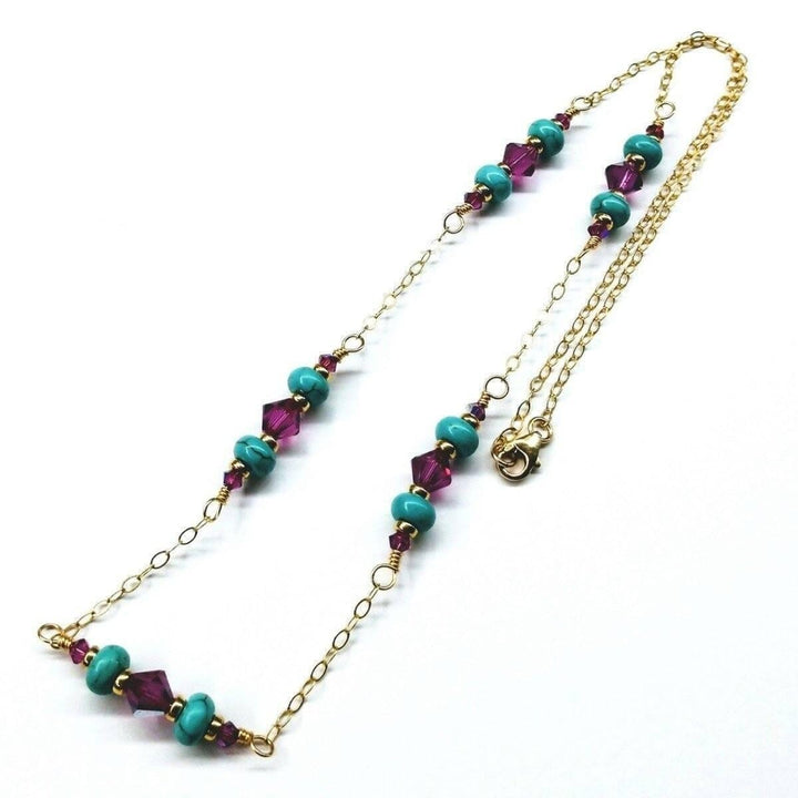 Super Dainty Wire Wrapped Gold Filled Pink Turquoise Gemstone Necklace Necklace Alexa Martha Designs 