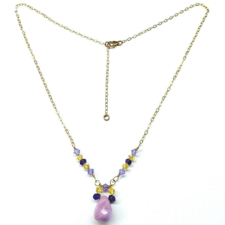 Lavender Candy Jade Drop Gold Wire Wrapped Necklace - Necklaces - Alexa Martha Designs   